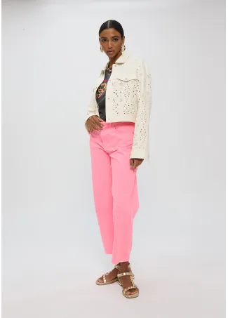 Chaqueta tejana blanca con bordado inglés