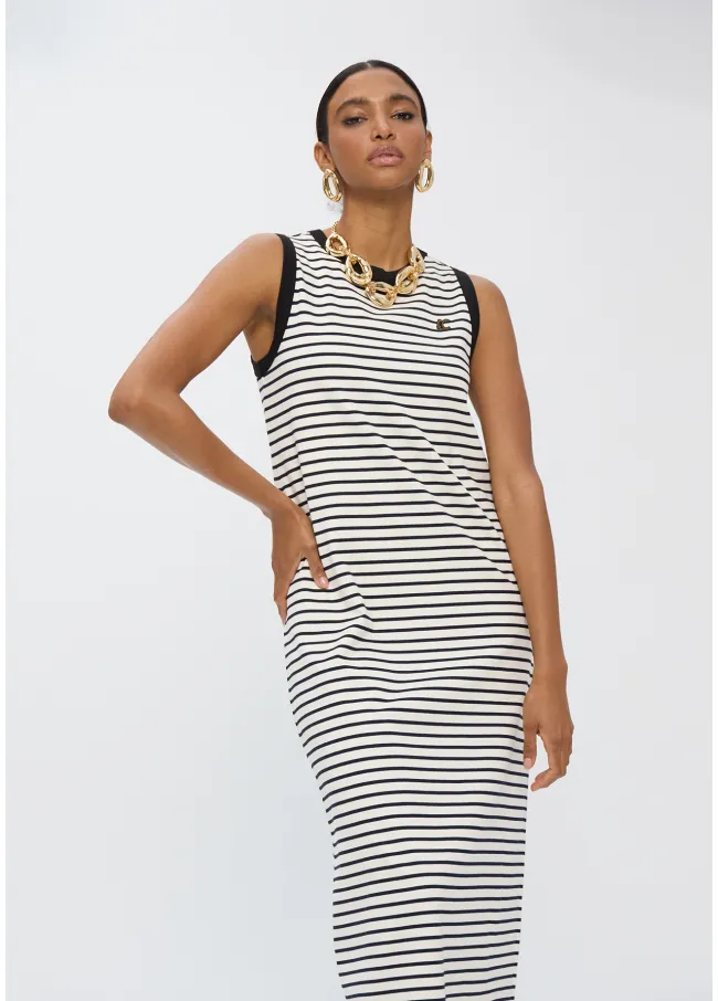 Striped dress with contrast ribbing