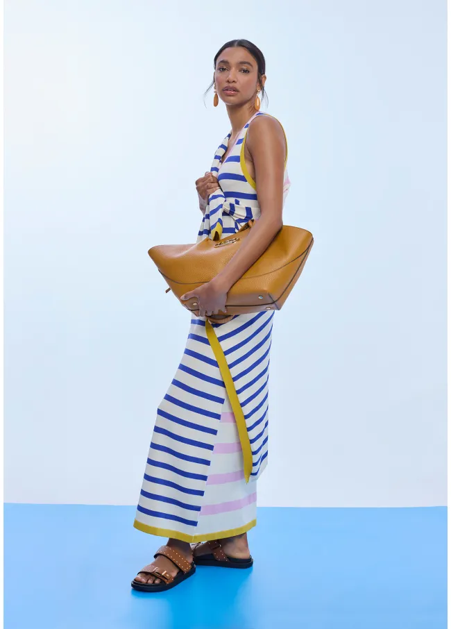 Vestido de tricot con rayas tricolor