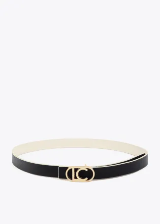 Reversible belt with oval logo buckle