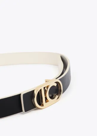 Reversible belt with oval logo buckle