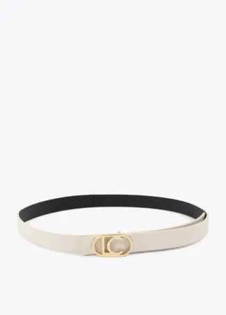 Reversible belt with oval logo buckle