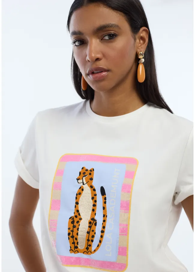 Camiseta animal bordado con lentejuelas