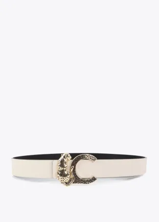 Reversible belt with animal logo buckle