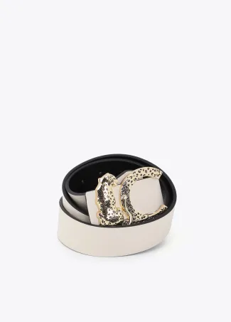 Reversible belt with animal logo buckle