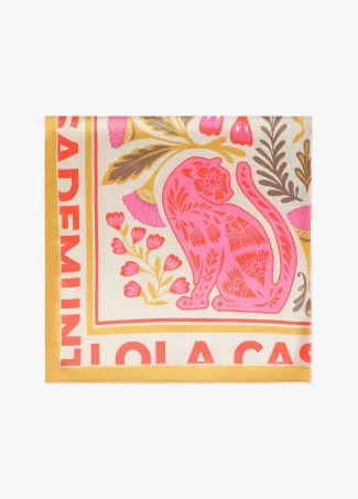 Pañuelo satinado con motivos florales y tigres