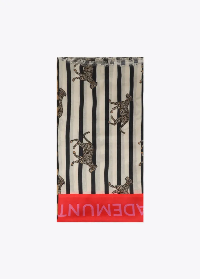 Contrast striped and leopard print scarf