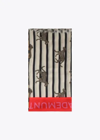 Contrast striped and leopard print scarf