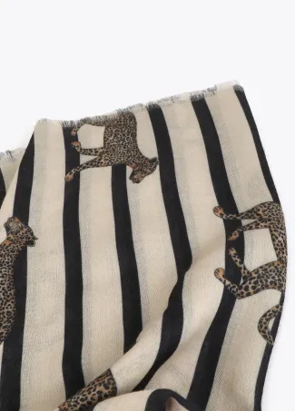 Contrast striped and leopard print scarf