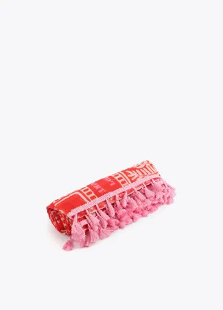 Tropical motif print pareo with fringing