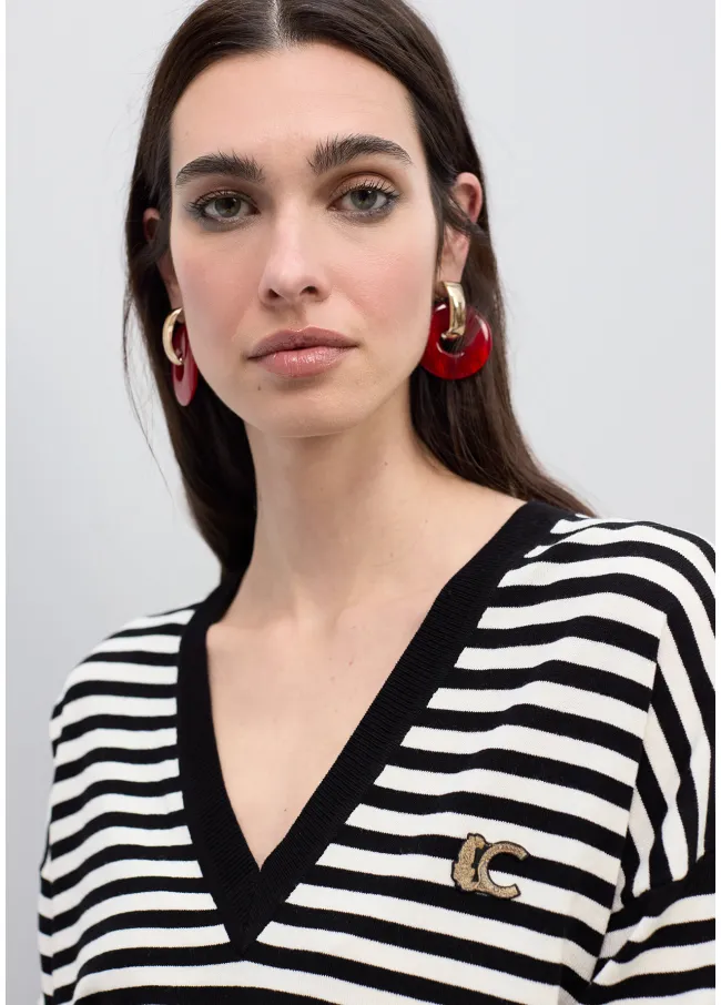 Jersey cuello pico raya bicolor