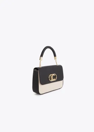 Two-tone faux leather crossbody bag with flap