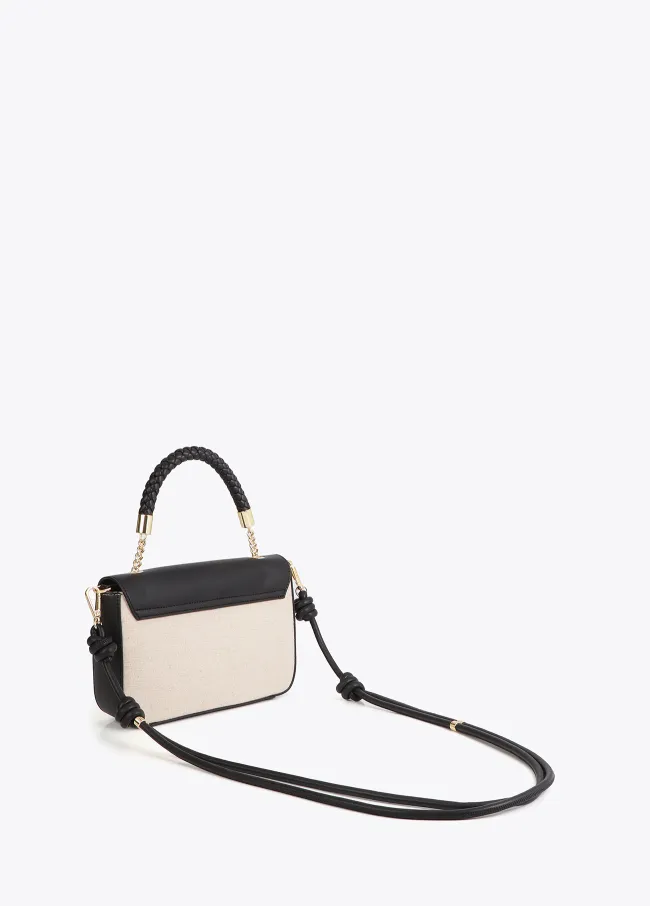 Two-tone faux leather crossbody bag with flap