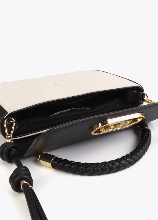 Two-tone faux leather crossbody bag with flap
