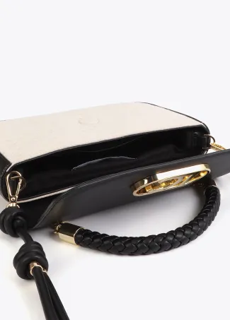 Two-tone faux leather crossbody bag with flap