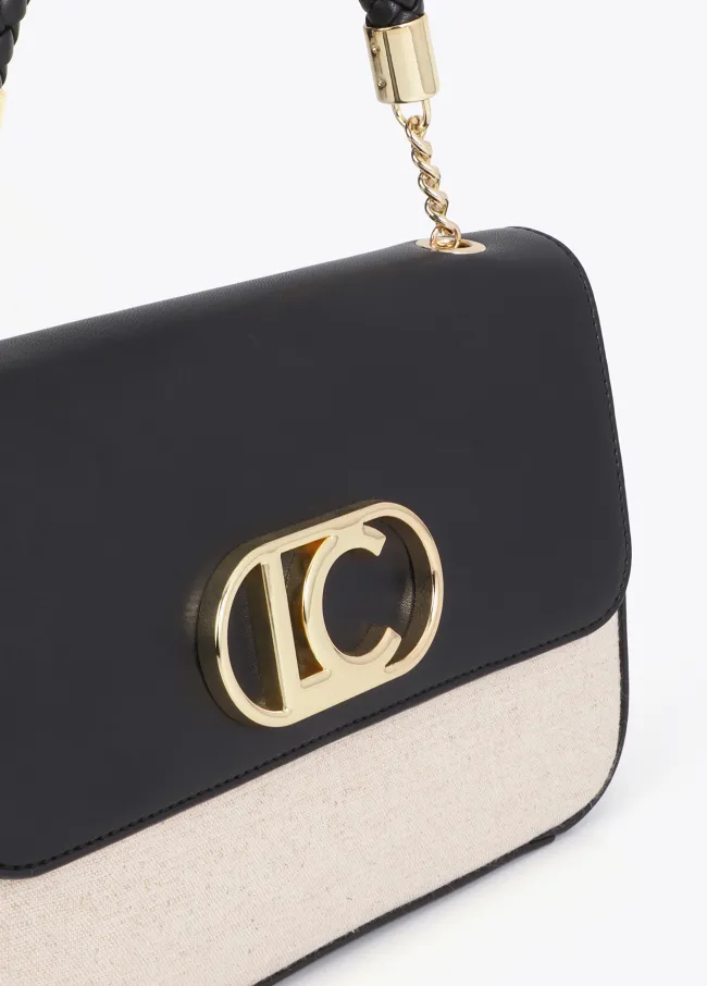 Two-tone faux leather crossbody bag with flap