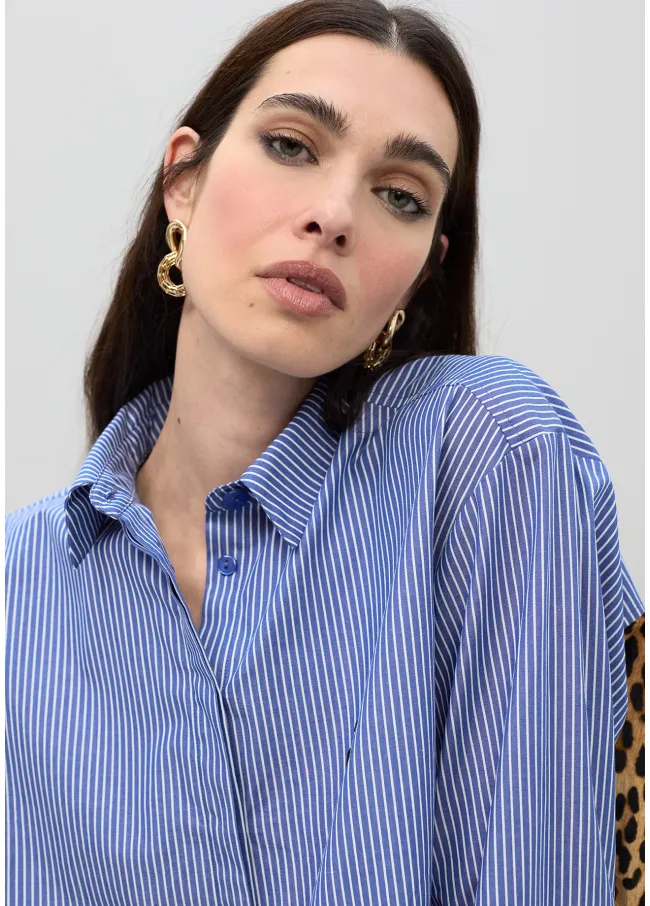 Camisa combinada rayas y estampado animal