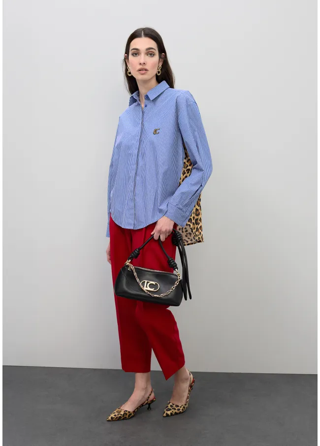 Contrast stripe and animal print poplin shirt