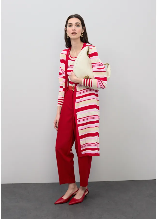 Long three-tone striped cardigan
