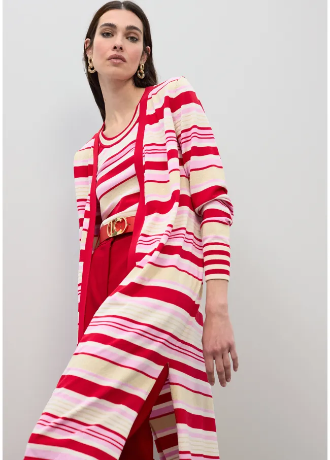 Long three-tone striped cardigan