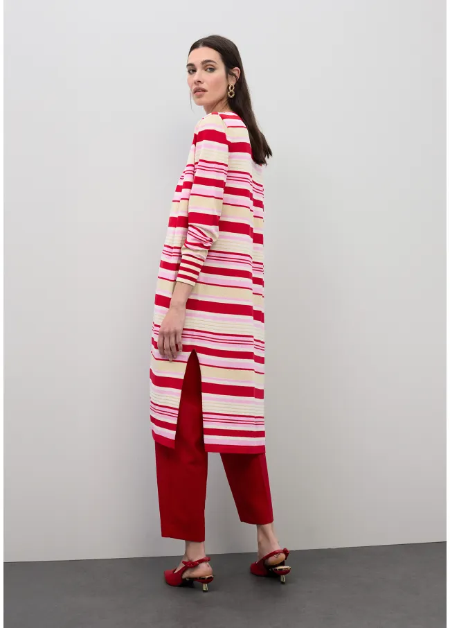 Long three-tone striped cardigan