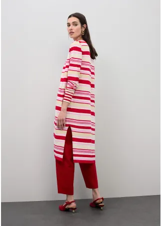 Long three-tone striped cardigan