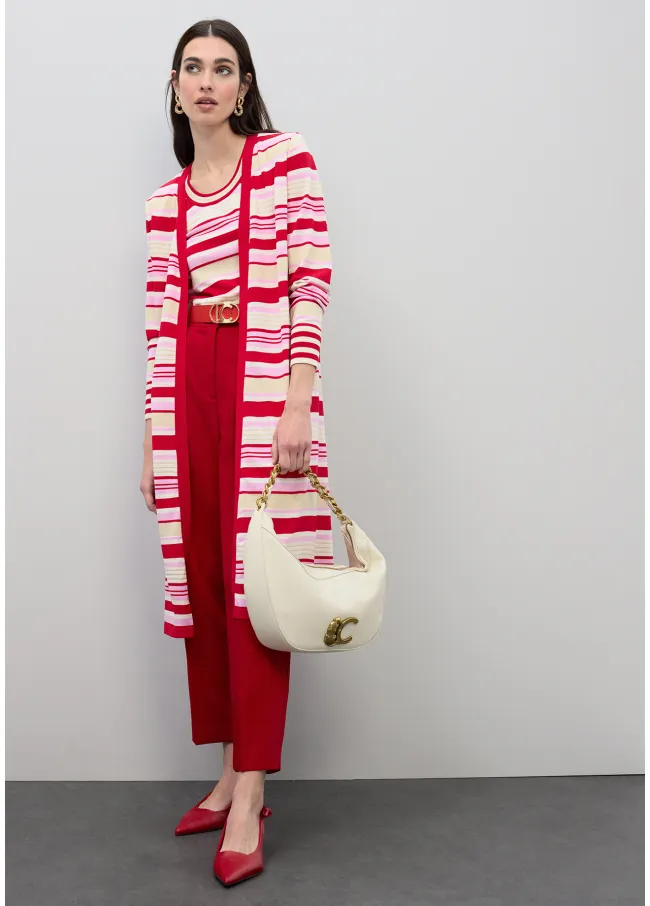 Long three-tone striped cardigan