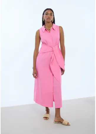 Sleeveless Poplin shirt dress with knot