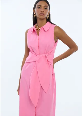 Sleeveless Poplin shirt dress with knot