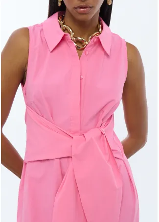 Sleeveless Poplin shirt dress with knot