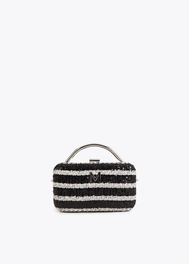 Striped sequinned clutch