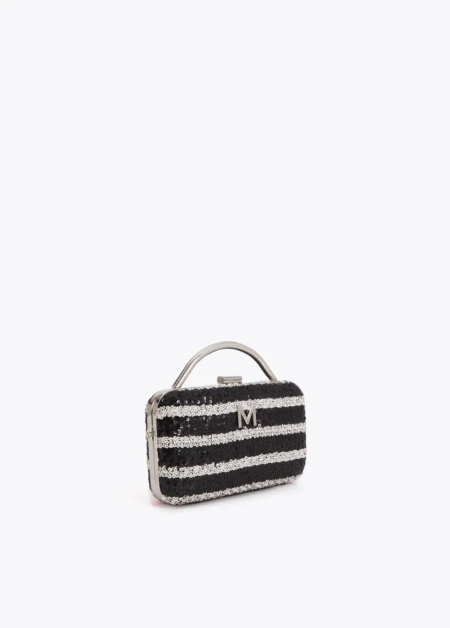 Striped sequinned clutch
