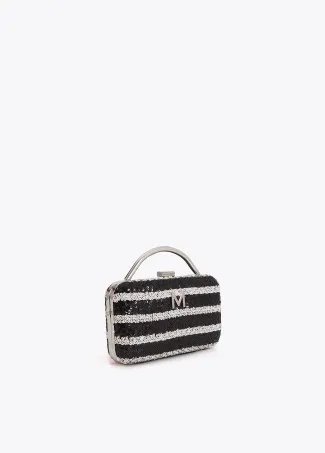 Striped sequinned clutch