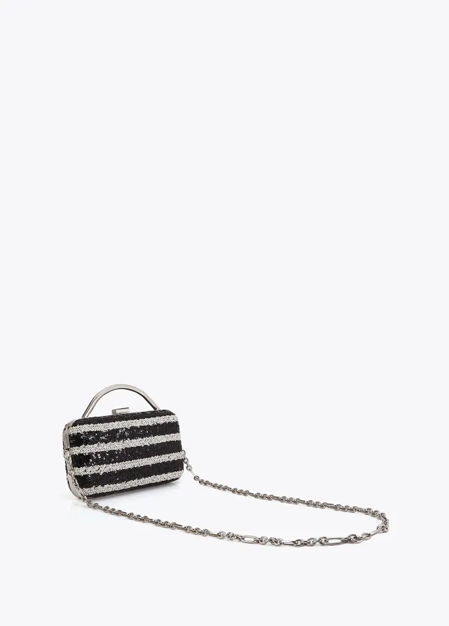 Striped sequinned clutch