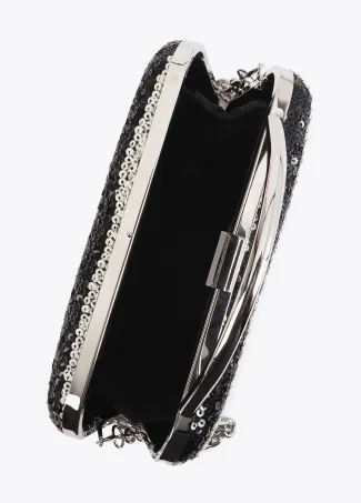 Striped sequinned clutch