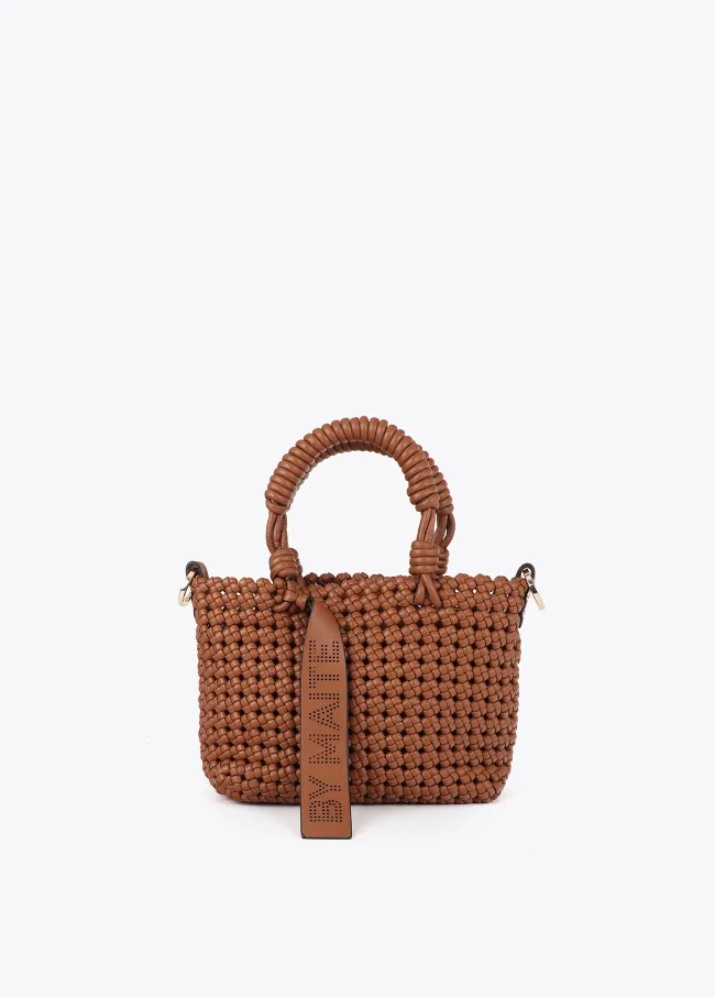 Braided faux leather crossbody bag with knots