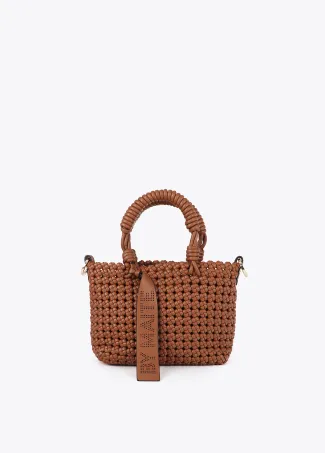 Braided faux leather crossbody bag with knots