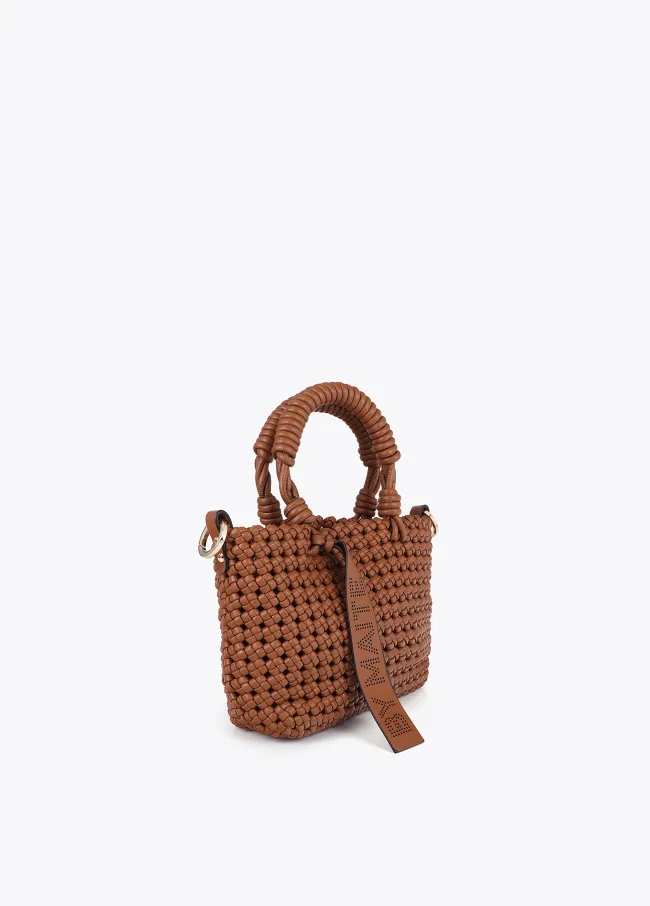 Braided faux leather crossbody bag with knots