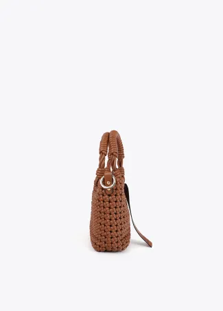 Braided faux leather crossbody bag with knots