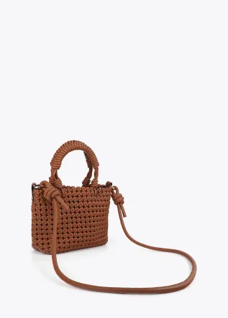 Braided faux leather crossbody bag with knots