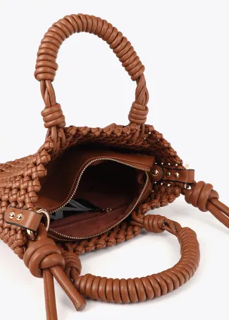 Braided faux leather crossbody bag with knots