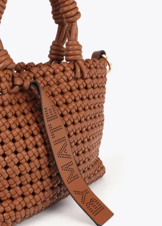Braided faux leather crossbody bag with knots