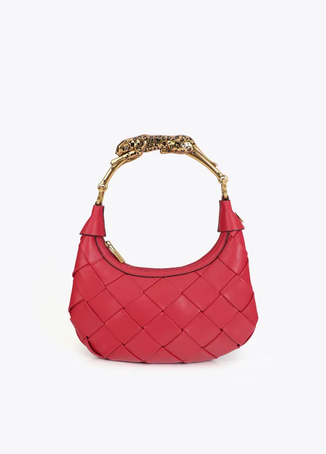 Braided half-moon bag with leopard strap