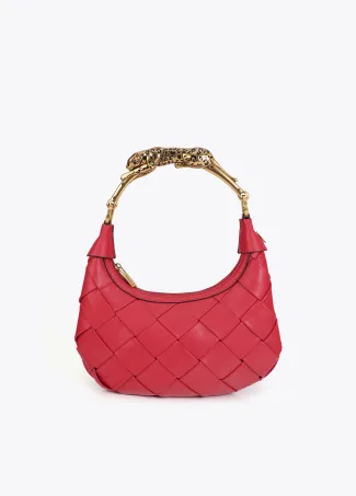 Braided half-moon bag with leopard strap