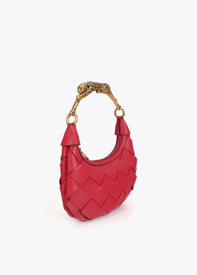 Braided half-moon bag with leopard strap