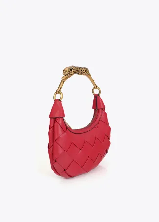 Braided half-moon bag with leopard strap
