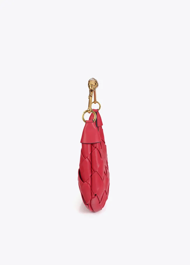 Braided half-moon bag with leopard strap