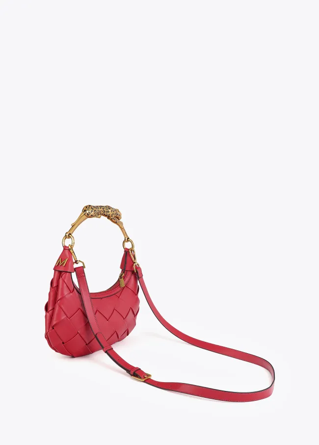 Braided half-moon bag with leopard strap