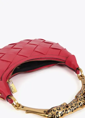 Braided half-moon bag with leopard strap
