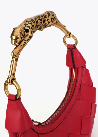 Braided half-moon bag with leopard strap